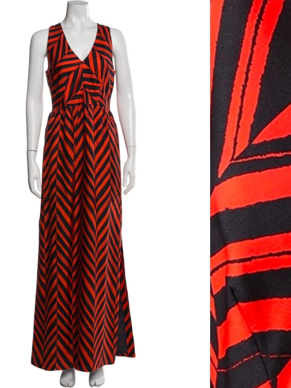 Milly ‘Caroline’ Chevron Stripe Silk Twill Maxi Dress in Geranium